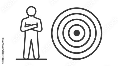 Target Audience and Business Goal Concept Icon. Person with Arms Crossed and Bullseye for User Focus, Marketing Strategy.