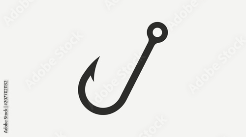 Graphic vector illustration of a single black fishing hook, ideal for fishing, angling, and outdoor sport designs and icons.