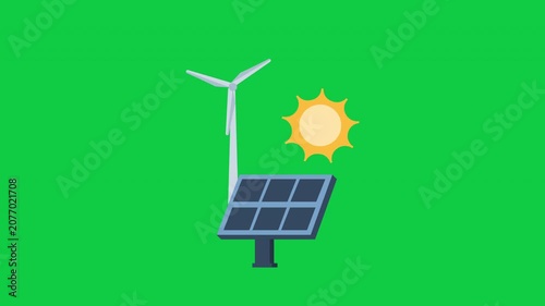 Renewable Energy Graphic with Wind Turbine and Solar Panel for Sustainability Theme