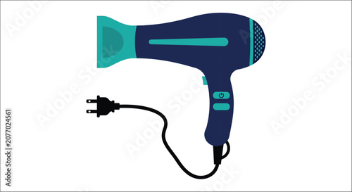 Bild auf Leinwand Hair dryer illustration with teal nozzle and black cord on a white background ha