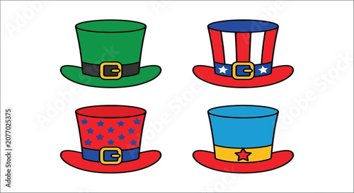 Photos Colorful top hats with bands and buckles vector illustration on a white backgrou