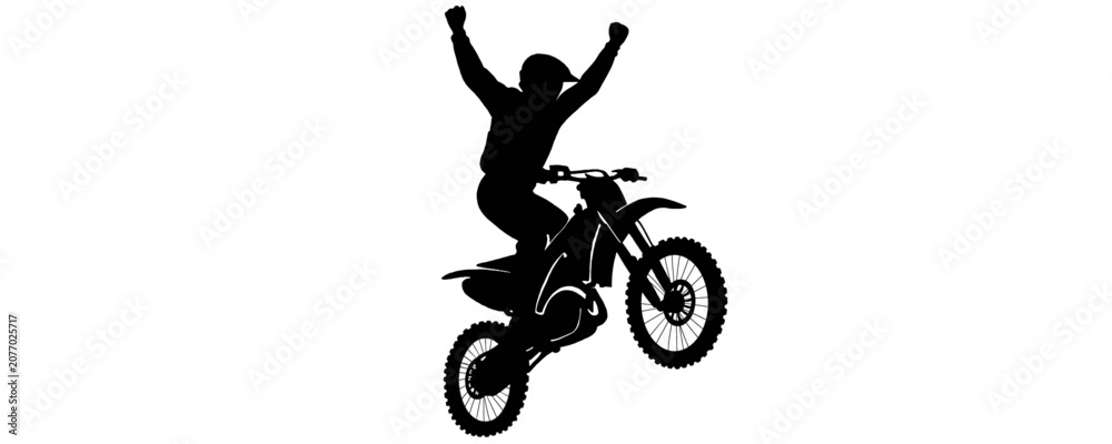 Obraz premium Motorcycle Stunt Rider Motorcycle Stunt Rider Silhouette Extreme Bike Jump Vector Motocross Rider Celebration Illustration