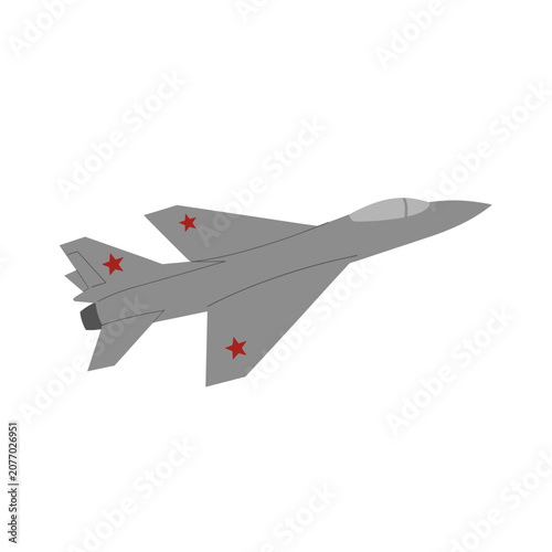 Gray Fighter Jet with Red Star Insignia Vector Illustration