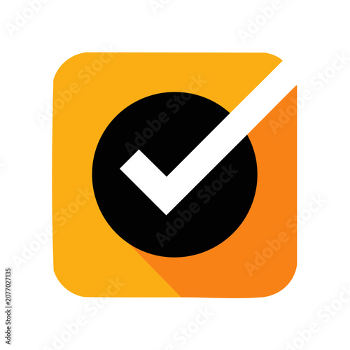 Orange and yellow checkmark icon in flat design