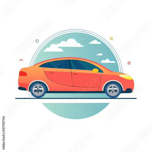 Orange sedan car flat vector illustration