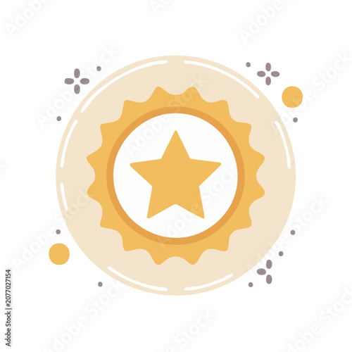 Orange star badge with gear design on transparent background