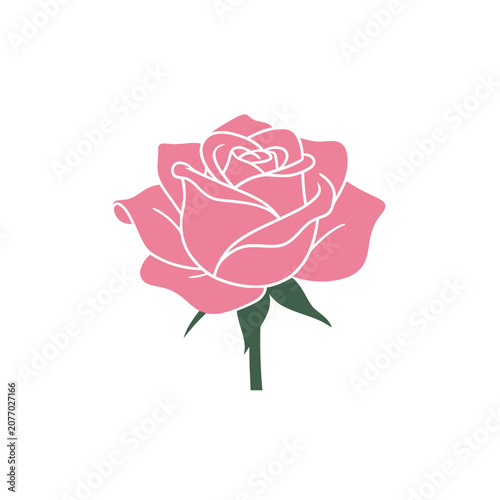 Pink rose flat vector illustration