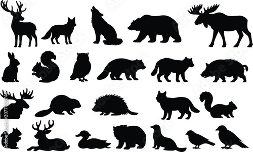Photos Vector illustration of black silhouettes of various endangered wild animals