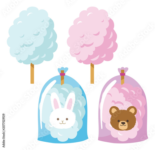 夏祭りの綿あめイラストセット / Cotton Candy Vector Set for Summer Festival