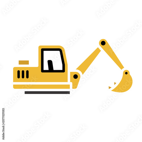 Yellow Excavator Flat Vector Icon