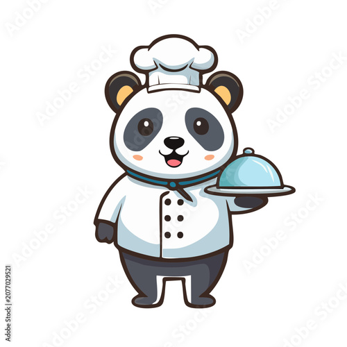 Cartoon Panda Chef Holding Cloche