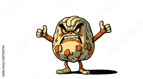 Schilderij op canvas Grumpy Cartoon Character with Angry Expression Gives Two Thumbs Up