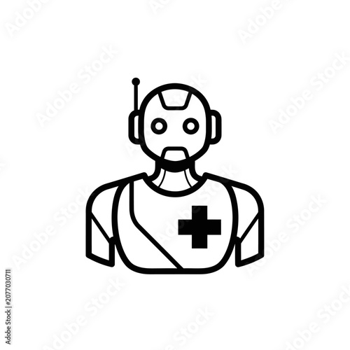 Medical Robot Icon with Cross Symbol, Futuristic Healthcare Technology