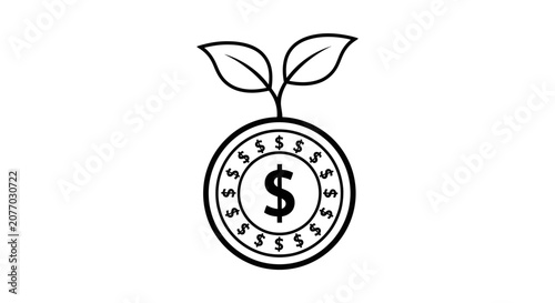 Money tree plant, coin with dollar sign and growing leaves, financial growth concept