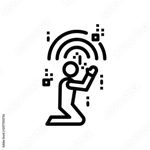 Person praying with spiritual energy radiating upwards, abstract icon