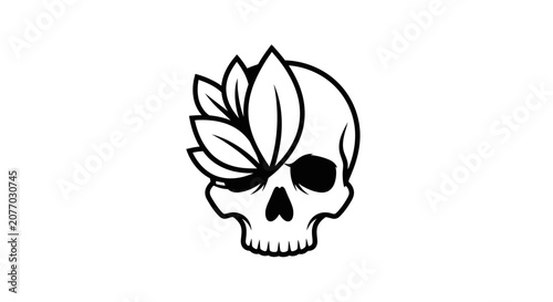 Skull with Leaves Icon - Symbol of Life and Death, Nature