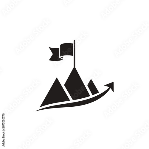 Success mountain peak with flag and arrow, concept for achievement and growth