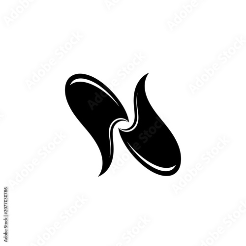 Abstract black shape resembling a stylized letter N or butterfly wings on white background