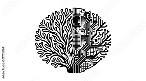 Digital Brain Tree: Technology Meets Nature in a Unique Abstract Concept