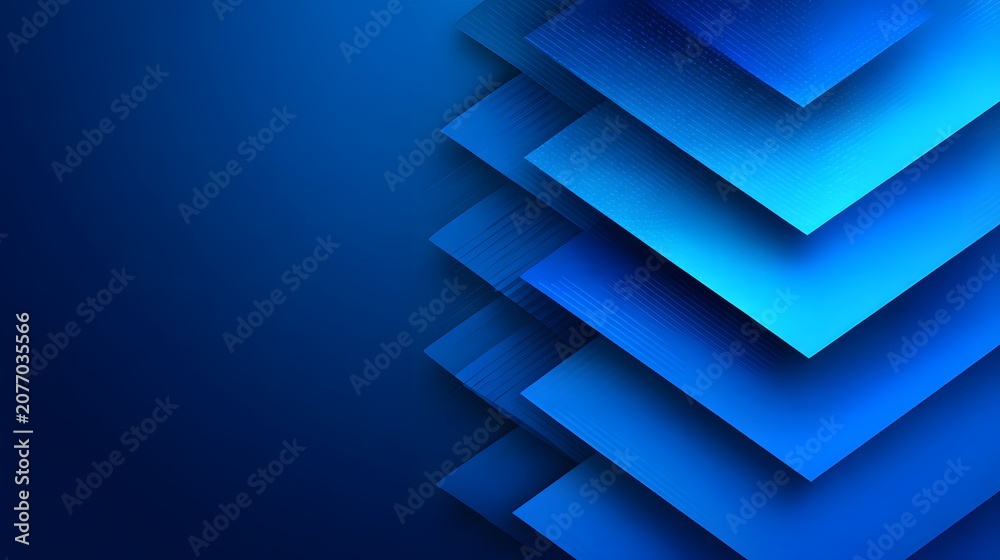 Fototapeta premium Abstract blue geometric background with layered squares.