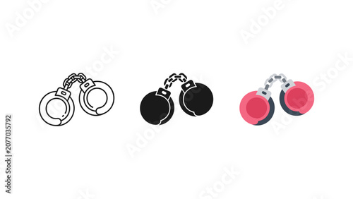Fotografie Handcuffs arrest law enforcement icon set with handcuffs security enforcement il