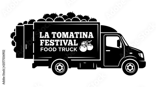 A food truck illustration for La Tomatina Festival event with tomatoes