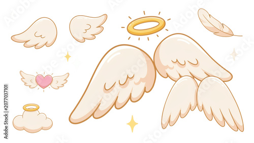 Fotografie Colorful cartoon angel holding heart-shaped pastries and floating among floating