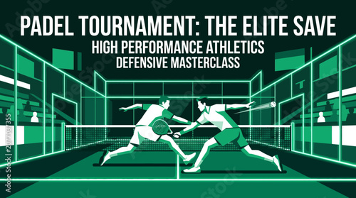 Padel Tournament Action Graphics With Players Competing On Court