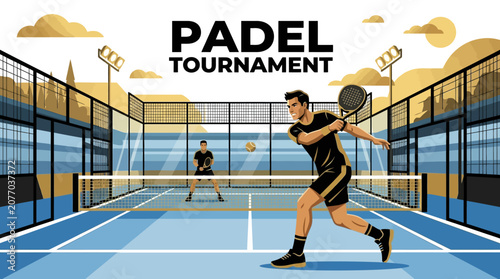 Padel Tournament Action On Court With Athletes Competing