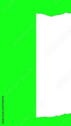 Animation stock video of paper is torn over green screen background.4k paper transition in vertical