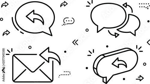 Fotografie Message reply email vector doodle icon set with chat bubble forward arrow commun