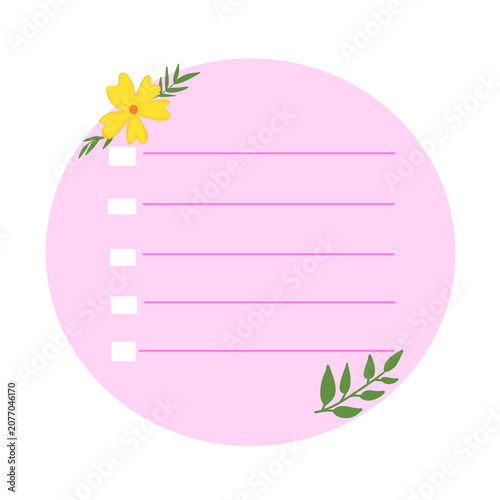 Cute round memo pad with floral decoration for digital planning 