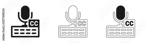 Speech recognition icons set microphone with closed captioning symbol for accessibility and voice control