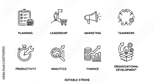 Business Strategy and Corporate Management Outline Icons Collection