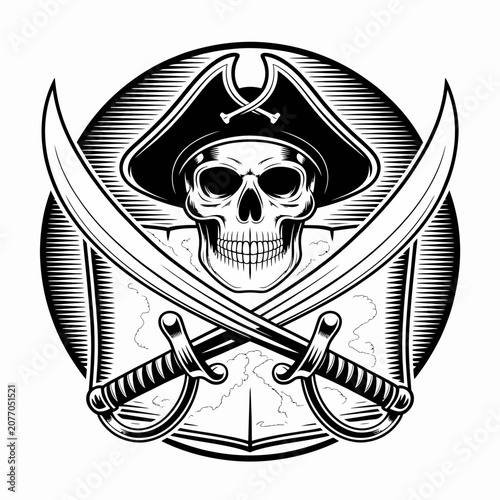 Foto Pirate Skull with Crossed Swords Illustration.