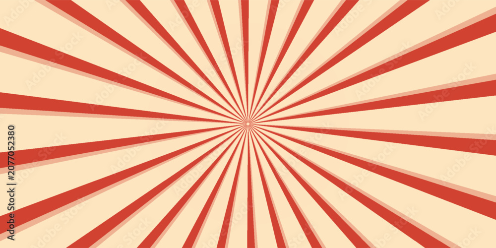 Fototapeta premium Retro red and cream sunburst background. Abstract vintage comic book style radial rays, circus burst pattern backdrop for promotion poster design.