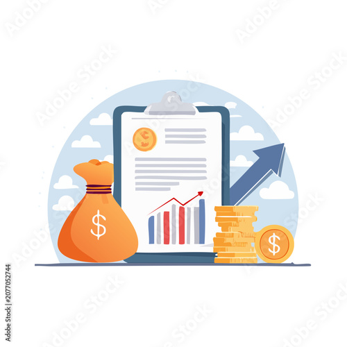 Financial growth concept with clipboard and coins