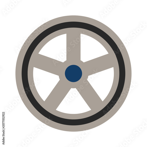Flat vector icon of a car wheel with blue hub