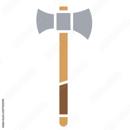 Flat vector icon of a stone axe with wooden handle