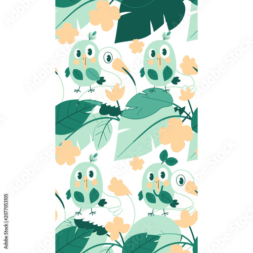 Tropical birds and foliage seamless pattern vector