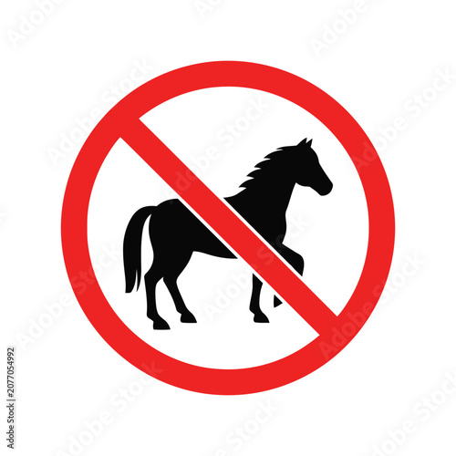 No Horses Allowed Sign Vector, Prohibition Symbol, Animal Restriction Icon Illustration