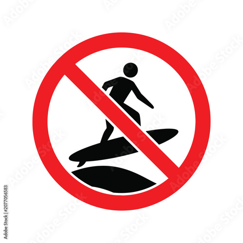 No Surfing Prohibited Sign Vector Icon Isolated on White Background for Beach Safety