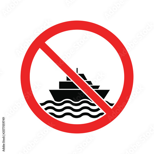 No Boats Allowed Prohibition Sign Vector for Water Safety and Marine Regulation