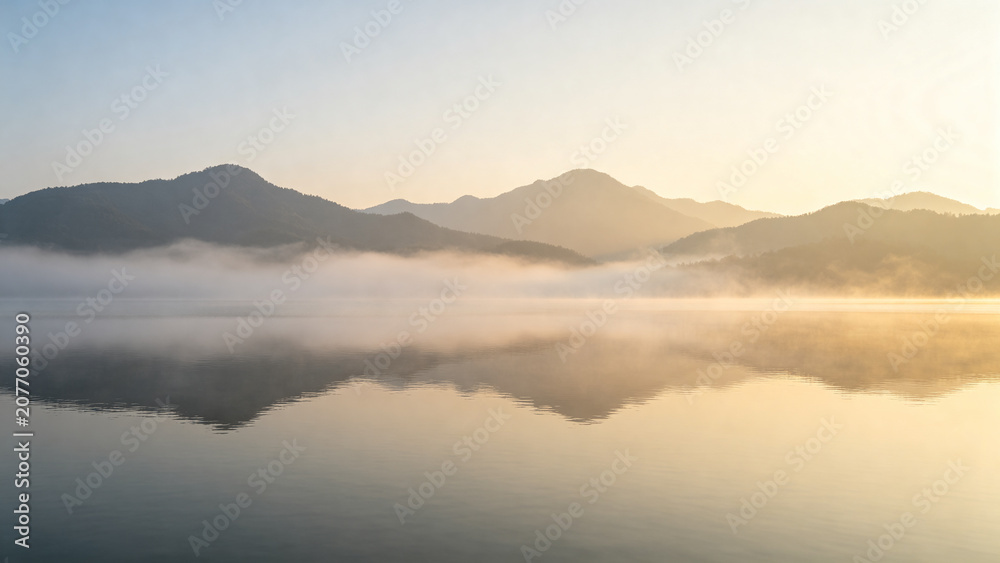 Fototapeta premium Calm Lake Landscape for Travel Poster