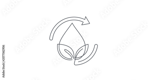 Photography Water Cycle Icon: Droplet, Leaves, and Circular Arrow - Eco-friendly Concept