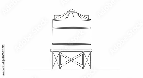 Quadro su tela Vintage water tower illustration, simple line art, isolated on white background