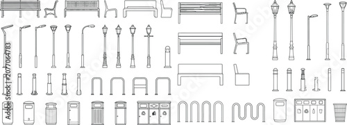 Photos Urban furniture CAD block library, streetscape symbols, park benches, street lig