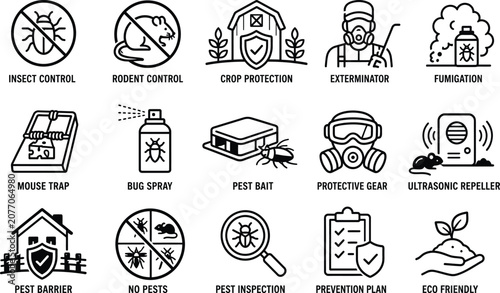 Foto Pest control icon set for agriculture and home protection
