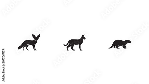 Fennec Fox Caracal Otter Wildlife Silhouette Icon Set