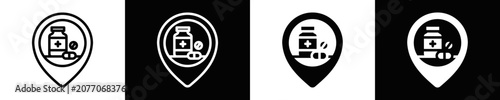 Obraz na plátně Pharmacy Icon Set White And Black Background Style